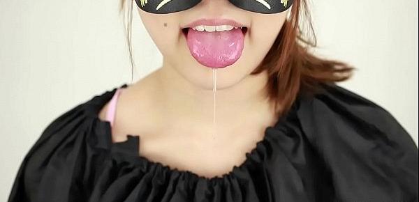  Saliva fetish A woman showing a tongue and saliva